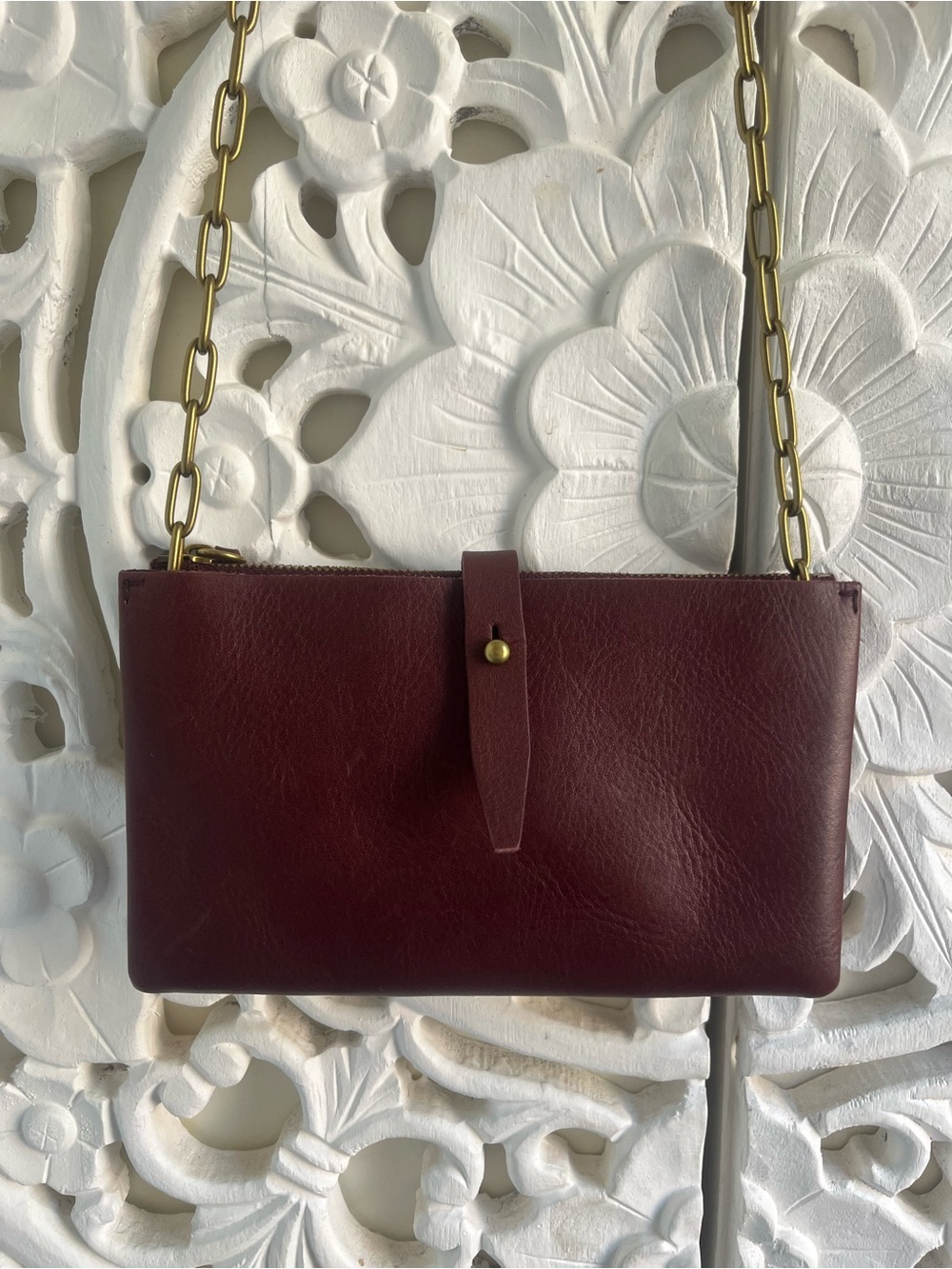 Madewell Leather Transport Accordion Chain Crossbody Bag Burgundy
